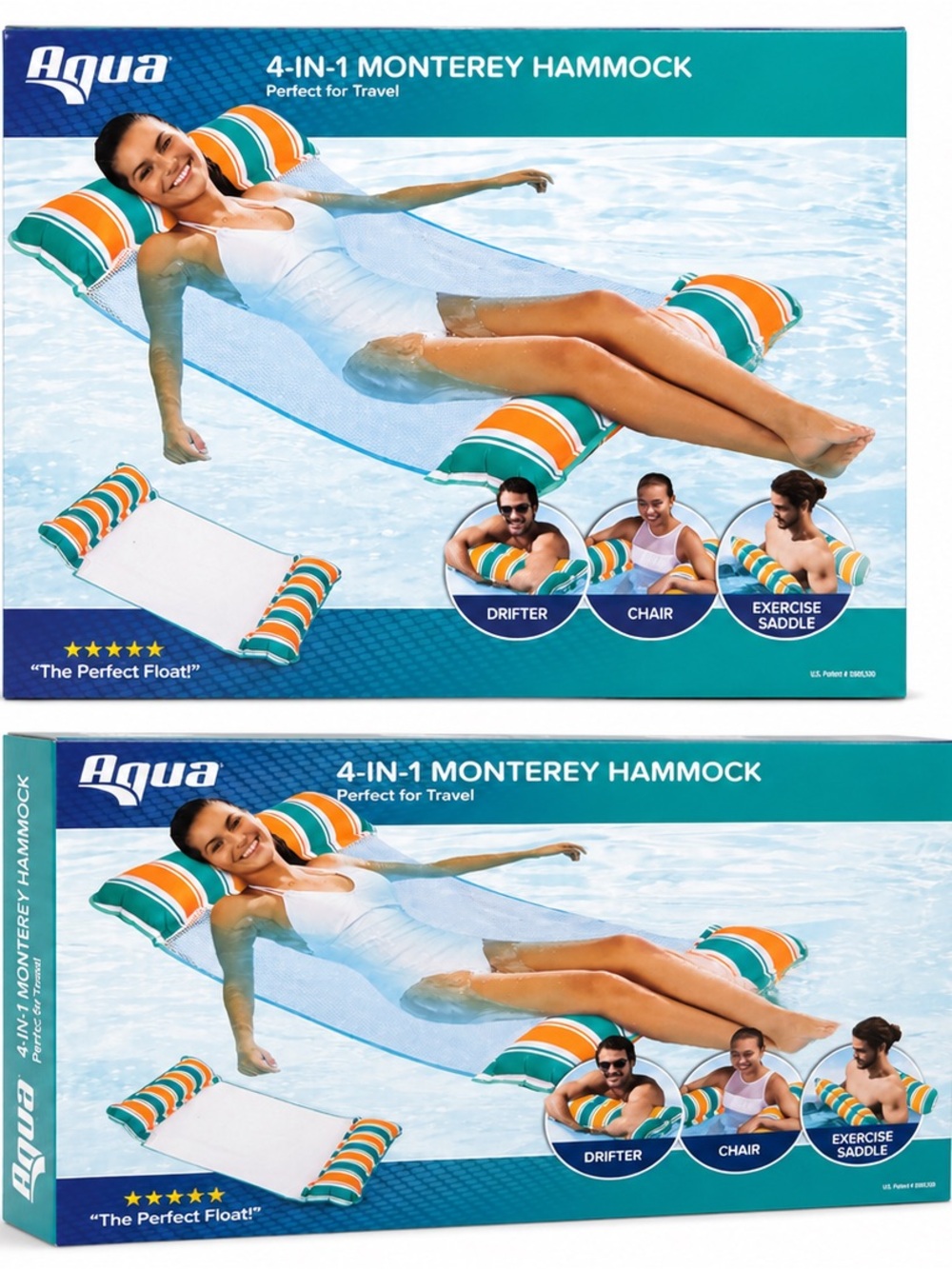 Aqua Striped Orange, Green & White 4-in-1 Monterey Hammock Float